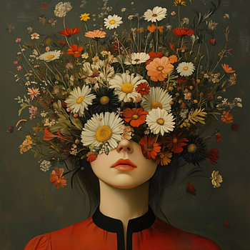 Vrouw met bloemenhoofd