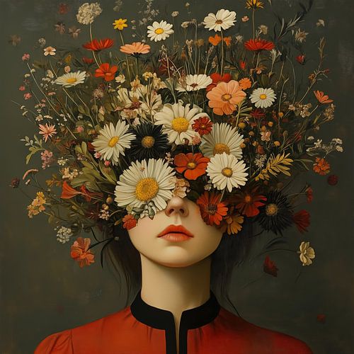 Vrouw met bloemenhoofd