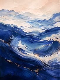 Stromende Oceaangolven in Blauw Goud van uwidya