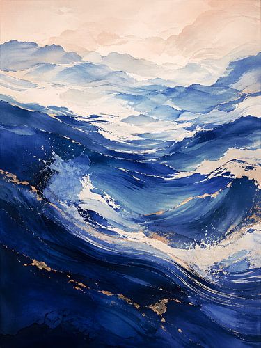 Flowing Ocean Waves in Blue Gold