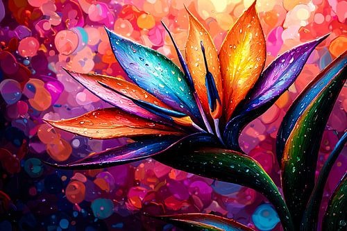 Tropische bloem met waterdruppels