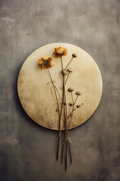 Droogbloemen op een gouden cirkel van Studio Allee