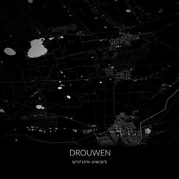 Zwart-witte landkaart van Drouwen, Drenthe. van Rezona