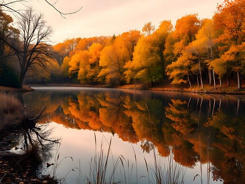 Herfstreflectie op het meer