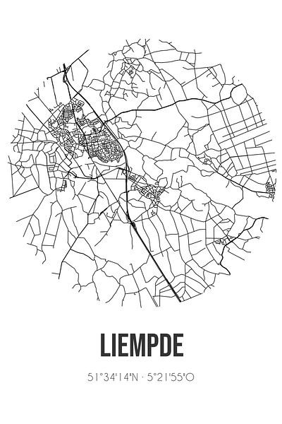 Liempde (Noord-Brabant) | Map | Black and White by Prints of Place