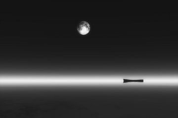 Landschaft - Mondaufgang und Boot