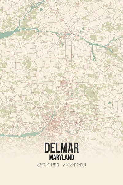 Carte ancienne de Delmar (Maryland), USA. par Affiches de lieux