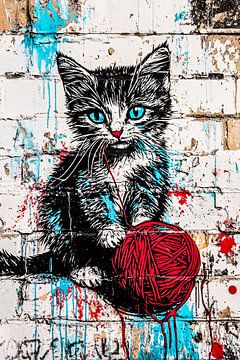 Graffiti kat met wol van Art & Soul Creations