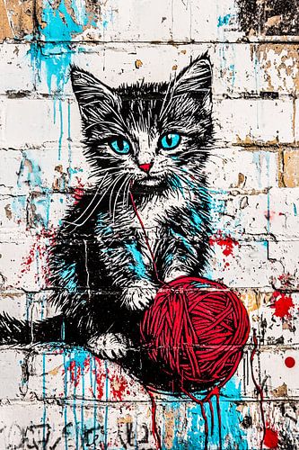 Graffiti kat met wol