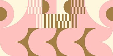Abstracte retro geometrische kunst in goud, roze en gebroken wit nr. 17 van Dina Dankers