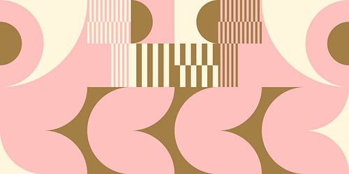 Art géométrique abstrait rétro en or, rose et blanc cassé n° 17
