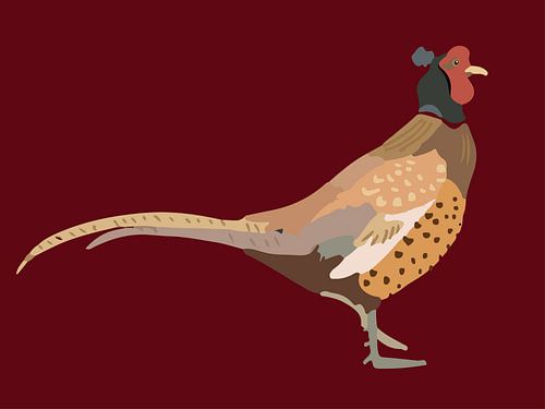 Fazant in Diep Rood – Tijdloze Wanddecoratie met Klassieke Allure