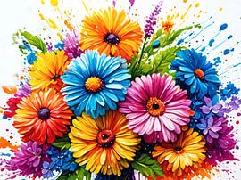 Composition de fleurs sauvages colorées sur fond blanc sur A.D. Digital ART