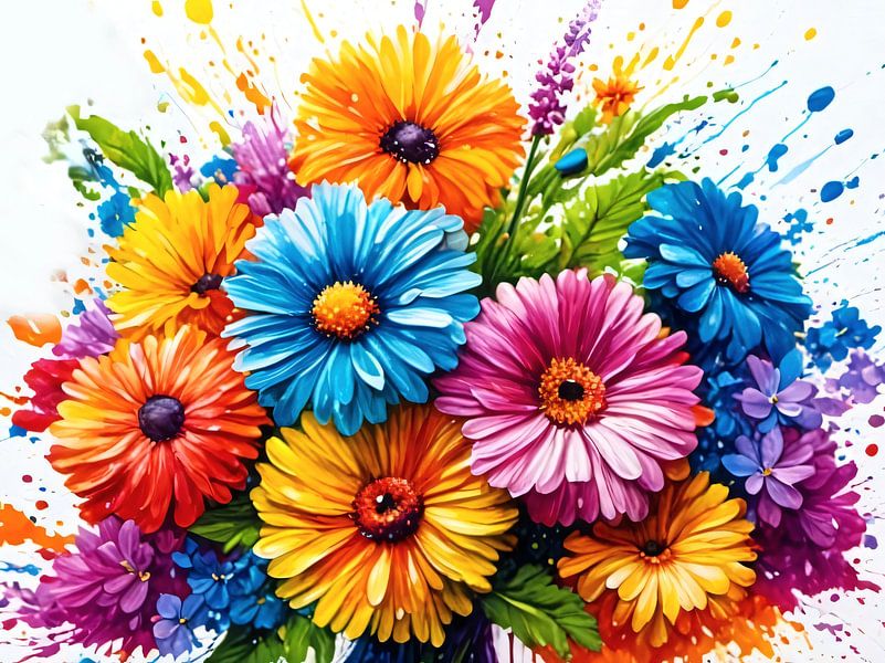 Colourful wildflower composition on a white background by A.D. Digital ART
