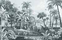 Botanischer Vintage-Dschungelteller mit Giraffen und Vögeln