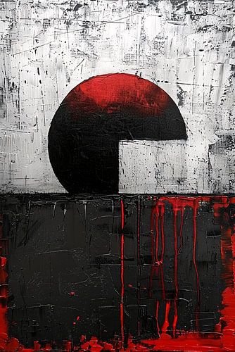 Abstract schilderij met cirkel en verfstrepen