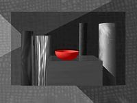 Still life with red bowl