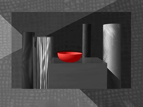 Still life with red bowl