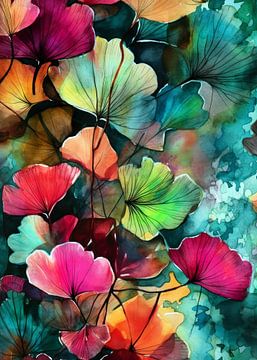 Ginkgo Biloba natuur kunst kleuren #ginkgo van JBJart Justyna Jaszke