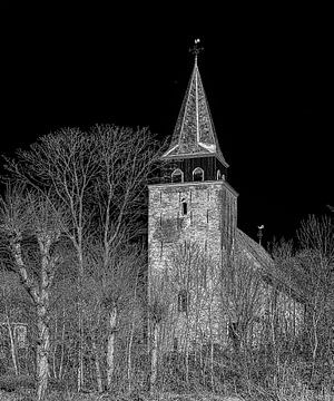 De kerktoren van Achlum in Friesland