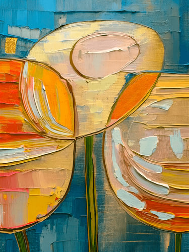 Modern Abstract: Kleurrijke Bloemen  in impasto stijl