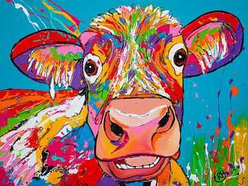 Colourful cow in blue by Happy Paintings