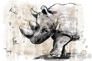 Nashorn Illustration in schwarz-weiß und gelb