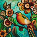 Yellow bird sitting among flowers by Jan Keteleer (JanKé): A Journey Beyond the Canvas thumbnail