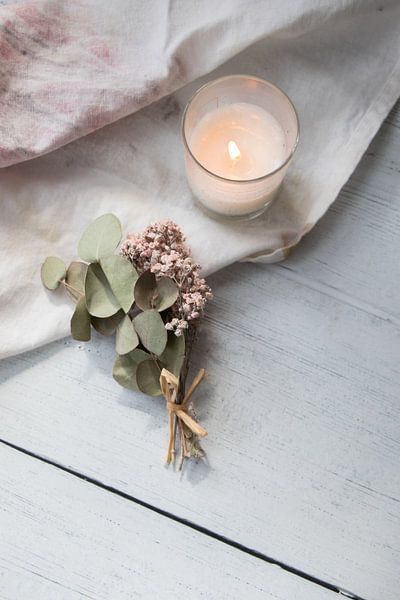 Minimalist Background with Dry Flowers and Candle by Elien Voets