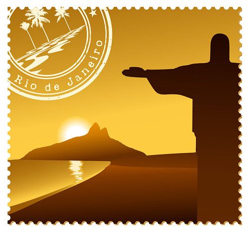 Postzegel 'Rio de Janeiro' bij zonsondergang