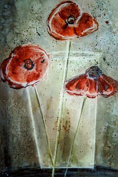 Rode papavers in vaas - abstract van Christine Nöhmeier