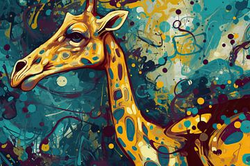 Giraffe Solving puzzles | Expressionstisch Schilderij van Blikvanger Schilderijen