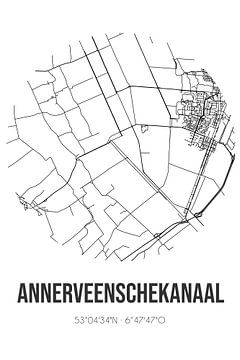 Annerveenschekanaal (Drenthe) | Landkaart | Zwart-wit van Rezona