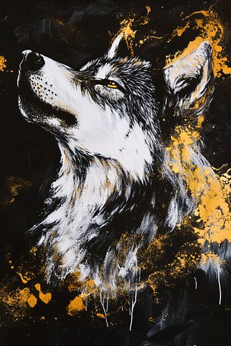 Wolf in zwart-wit met goud