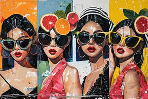 portrait japanische frau mit obst collage