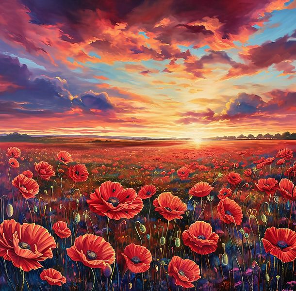 Blick über ein Feld mit Mohnblumen von fernlichtsicht