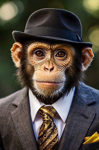 Aap met hoed en stropdas