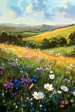 Bloeiend weidelandschap in de zomer van Poster Art Shop