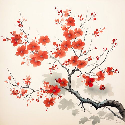 Japanse decoratieve tak in oranje