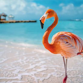 Flamingo op het strand in Aruba van Christian Müringer