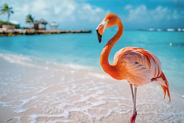 Flamingo op het strand in Aruba van Christian Müringer