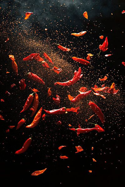 Red peppers in the air - dynamic and clear by Poster Art Shop