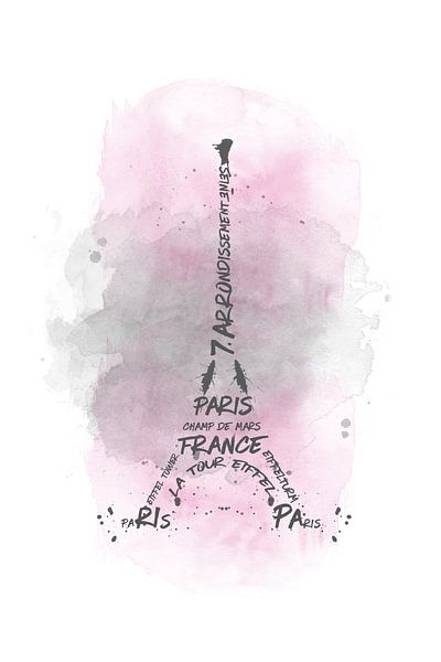 Eiffelturm Typografie | Aquarell rosa von Melanie Viola