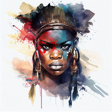 Watercolor African Warrior Woman #4 by Chromatic Fusion Studio