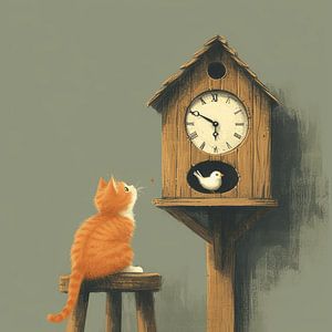 Warten auf den Vogel - Die rote Katze und die Kuckucksuhr
