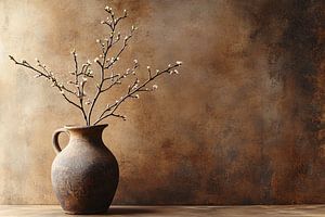 Rustikale Vase mit Blütenzweigen