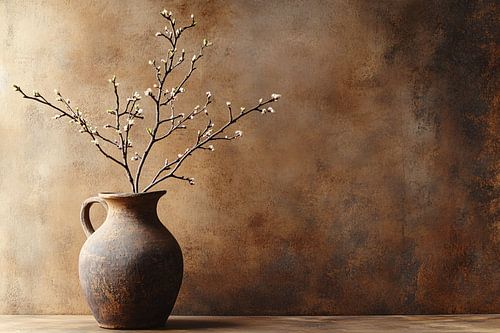 Rustieke vaas met bloesemtakken
