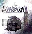 Digital-Art LONDON COMPOSING Big Ben & Red Bus von Melanie Viola Miniaturansicht