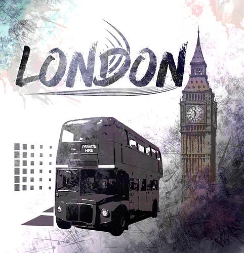 Digital-Art LONDON COMPOSING Big Ben & Red Bus