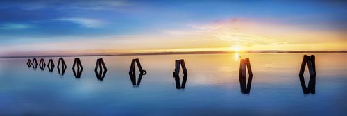 Neusiedler en Autriche au coucher du soleil.